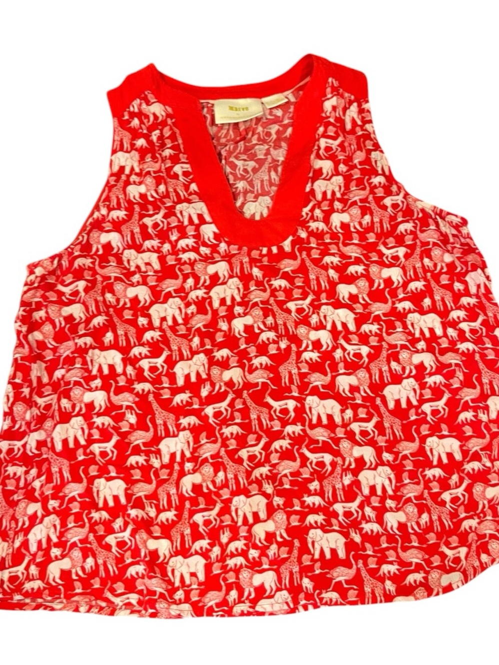 Anthropologie Maeve Red Top with White Elephant Animal Print Excellent Cond. XS - Picture 1 of 4